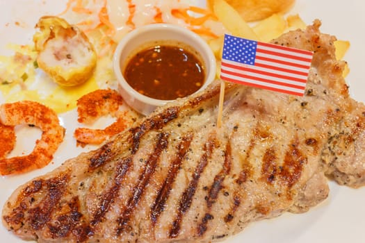 Steak with grilled shrimps