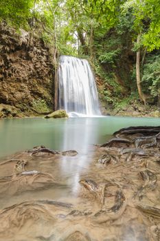 Waterfall in tropical forest at Erawan national park Kanchanaburi province, Thailand