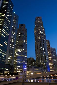 SINGAPORE - JUNE 23: Singapore downtown skyscrapers at evening, June 23, 2009