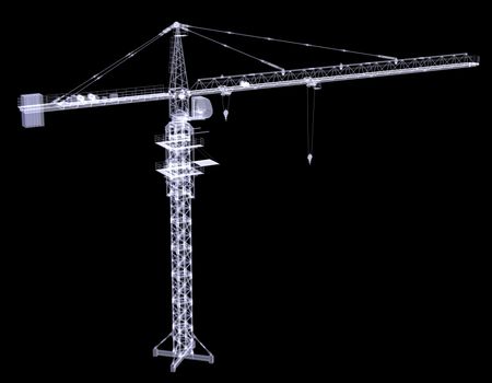 X-ray tower crane. 3d rendering on black background