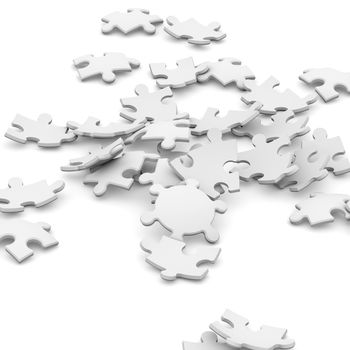 Pile of puzzles. 3d render isolated on white background