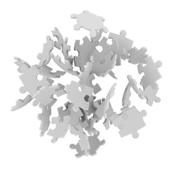 Pile of puzzles. 3d render isolated on white background