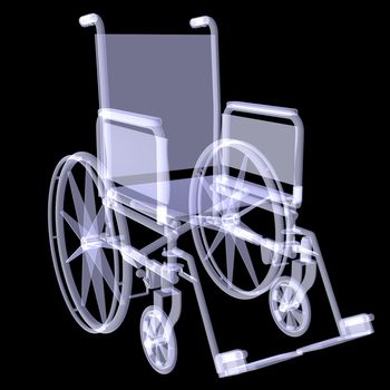 Wheelchair. X-ray 3d render on black background