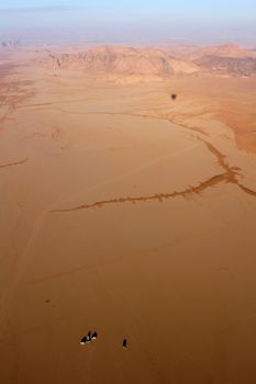 Wadi Rum Desert beautiful landscape from above. Jordan.