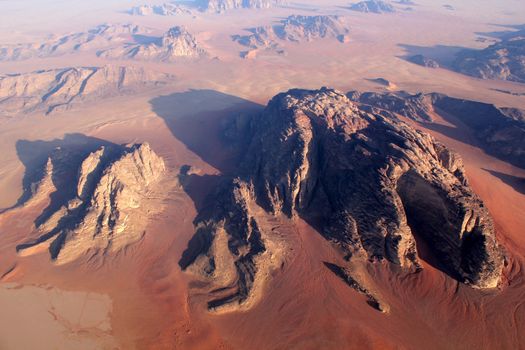 Wadi Rum Desert beautiful landscape from above. Jordan.