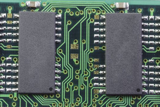 Old green circuit board close up