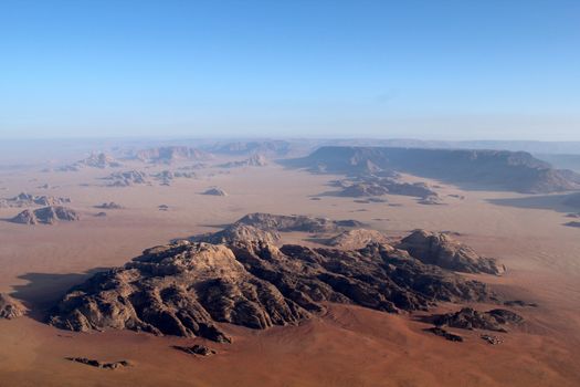 Wadi Rum Desert beautiful landscape from above. Jordan.