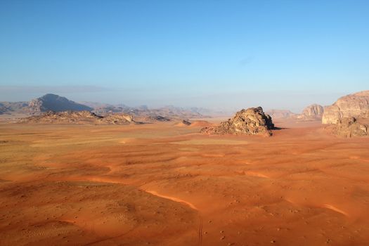 Wadi Rum Desert beautiful landscape from above. Jordan.