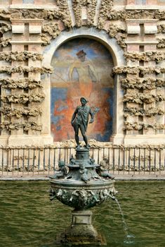 Water feature at the Real Alcazar Moorish Palace in Seville, Spain