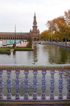 Famous Plaza de Espana, Sevilla, Spain. Old city landmark. 