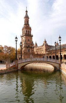 Famous Plaza de Espana, Sevilla, Spain. Old city landmark. 