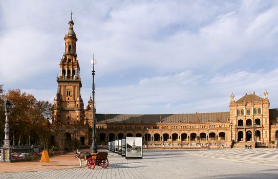 Famous Plaza de Espana, Sevilla, Spain. Old city landmark. 