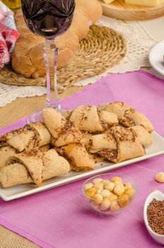 Homemade Rugelach, a Jewish treat on a festive table