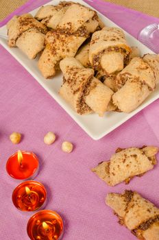 Homemade Rugelach, a Jewish treat on a festive table