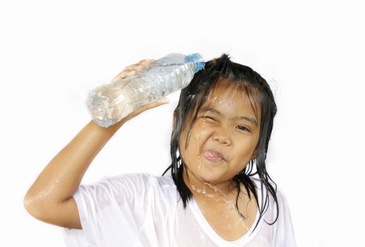 Asian children have fun for Pour water  body 