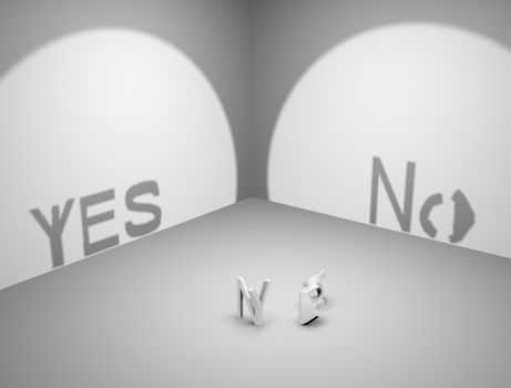 Yes or No text in shadow for choice