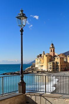church and promenade in Camogli, Liguria, Italy