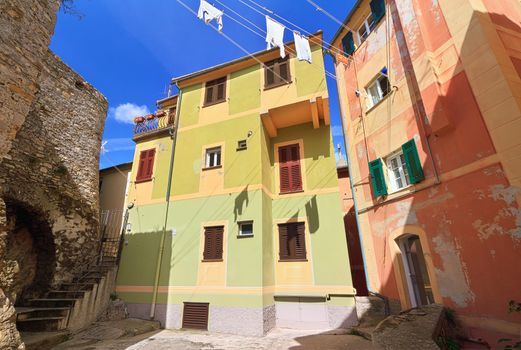 Isola square in Camogli, famous small town in Liguria, Italy