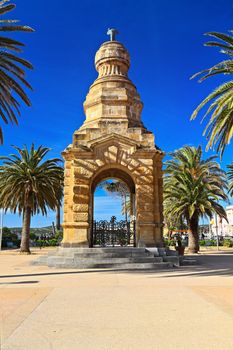 Pegli Square in Carloforte with the war memorial, Sardinia, Italy