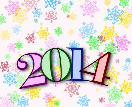 Happy New Year 2014 background with colorful snowflakes