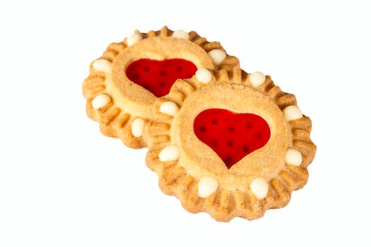 cookies with heart jam on white background