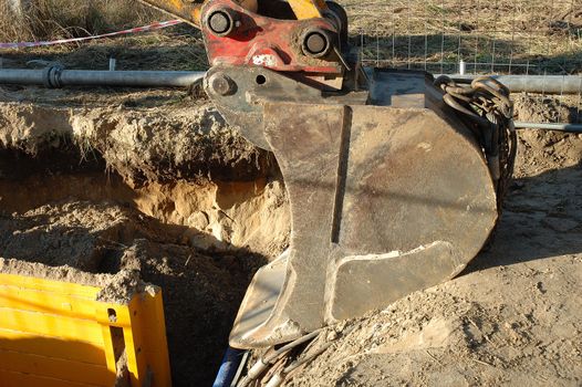  Digger shovel on the ground after work