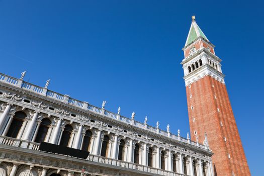 St Marks Campanile, Italian Campanile di San Marco, the bell tower of St Mark's Basilica in Venice, Italy.