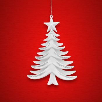 Christmas tree on a background of red paper