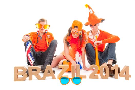 two boys and a girl, the supporters of the dutch soccerteam.