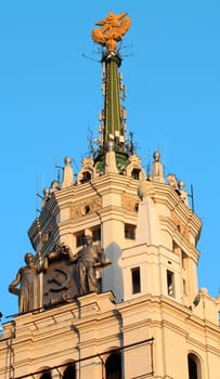The spire on the tower building in Moscow