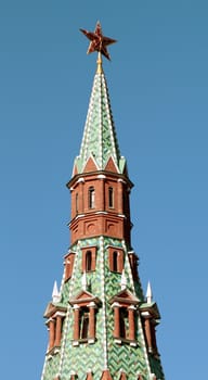 The top of the tower with the star of the Moscow Kremlin