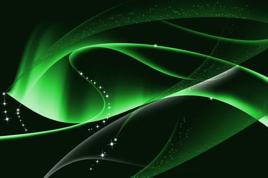Green abstract with wavy and curve glowing on dark background