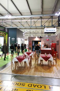 People visit Made in Italy food productions at Tuttofood 2013, World Food Exhibition during Food Week in Milano, Italy.