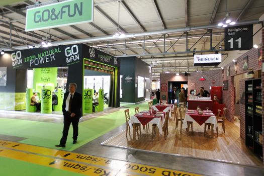 People visit Made in Italy food productions at Tuttofood 2013, World Food Exhibition during Food Week in Milano, Italy.