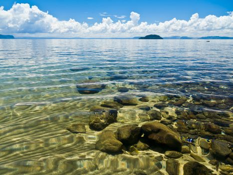 Crystal clear water of Lake Taupo in the North Island of New Zealand
