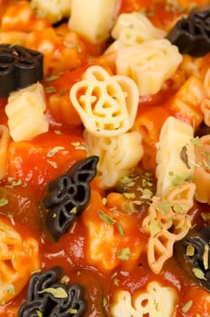 Halloween pasta meal for kids with spooky figures