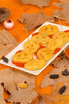 Crispy fried Halloween potato snack, food for a kid party