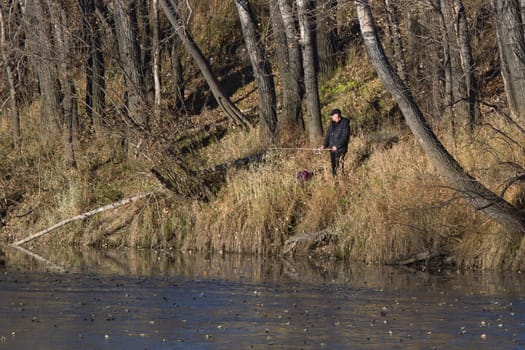 fishing on the lake in late fall