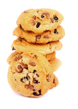 Stack of Christmas Cookies with Nuts and Raisins isolated on white background