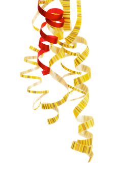 Yellow and Red Hanging Curly Party Streamers isolated on white background