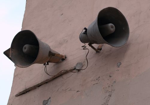 Loudspeaker on the wall in Saint-Petersburg, Russia.