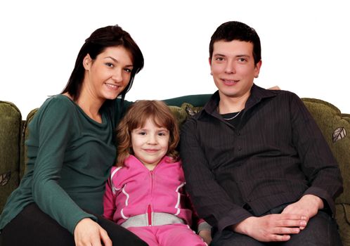 happy family sitting on couch