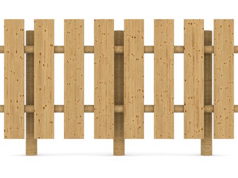 wooden fence on white background. Isolated 3D image