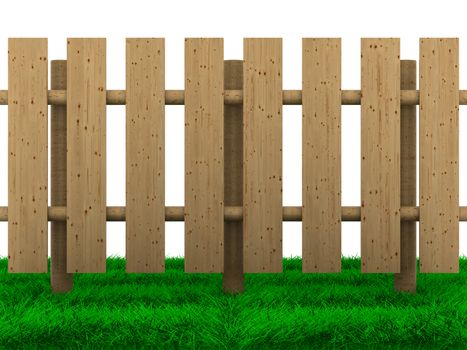 wooden fence on white background. Isolated 3D image