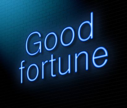 Illustration depicting an illuminated neon sign with a good fortune concept.