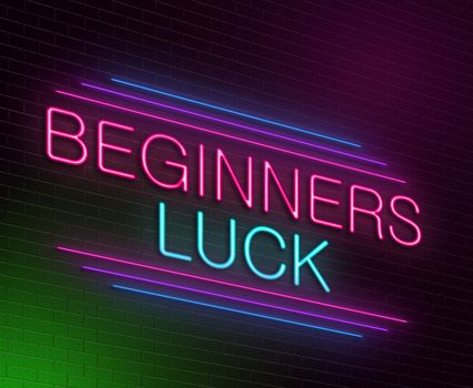 Illustration depicting an illuminated neon sign with a beginners luck concept.