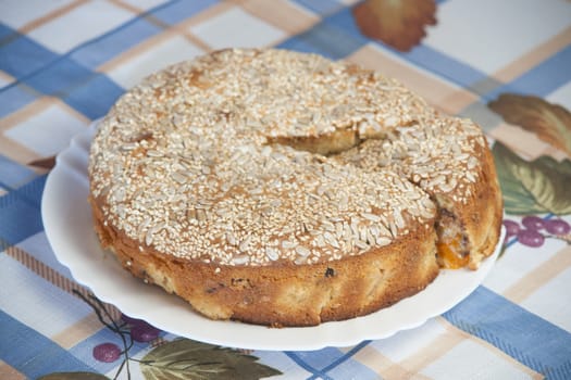 Apricot pie on plate. High resolution