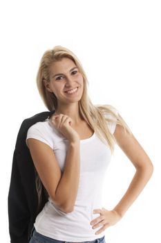 young woman in a white t shirt