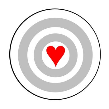 Red heart shape in the center of a target