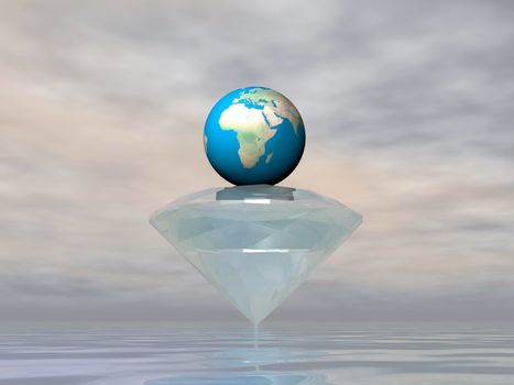 Diamond carrying earth planet by grey cloudy weather